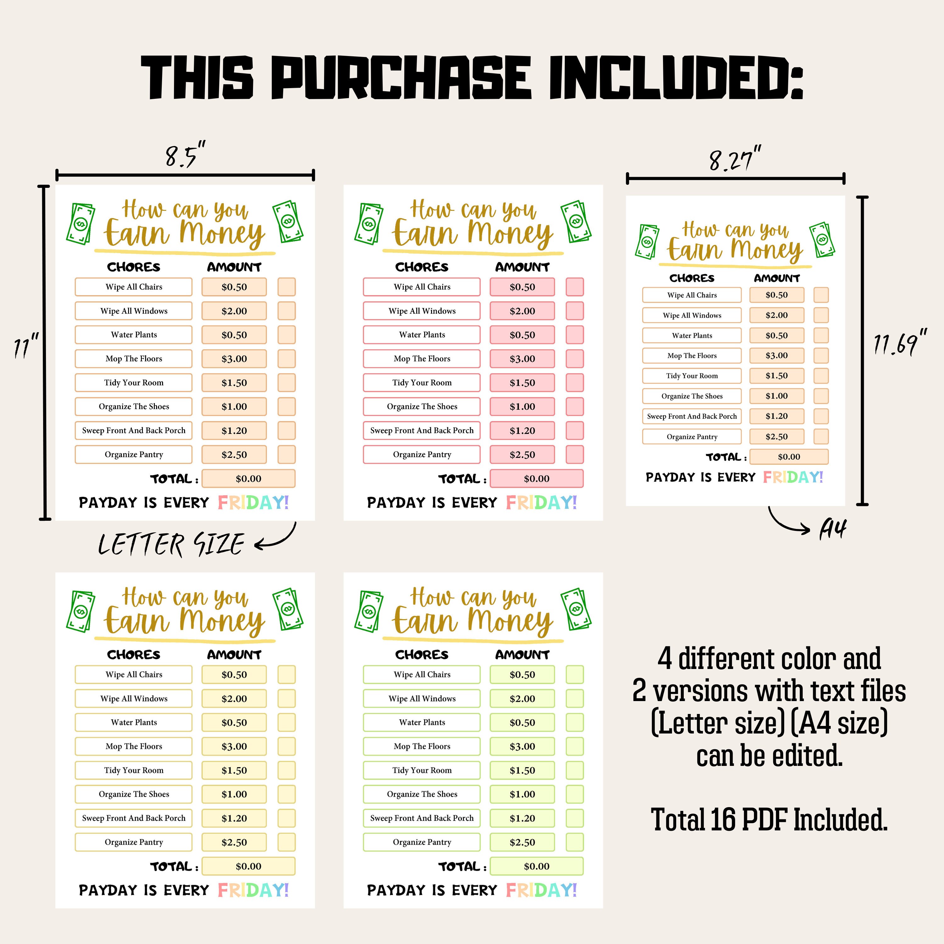Printable How to Earn Money Chore Chart for Kids Warm Color Tone, Responsibility Chart for Kids ...