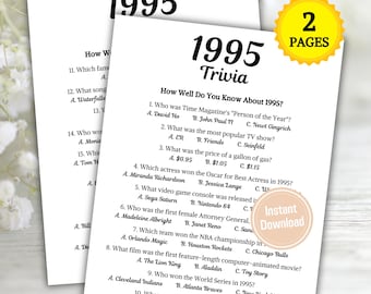 Gra quizowa z 1995 roku | Gra na 31. urodziny do druku | Quiz „Urodzeni w 1995 roku” | Impreza „Powrót do lat 95.” | Pomysły na 31. urodziny | Pobierz natychmiast