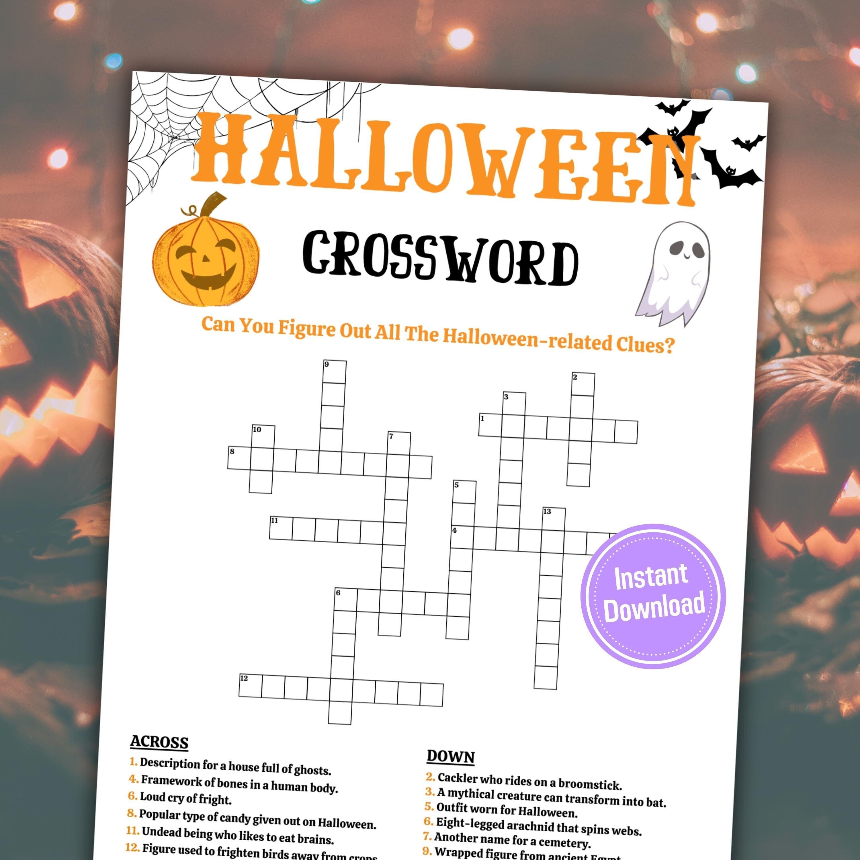 Halloween Crossword Game Printable Halloween Word Puzzle Halloween