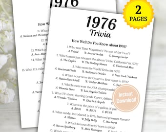1976 Trivia Game | Printable 50th Birthday Party Game | Born in 1976 Quiz | Back to the 70s Party | 50th Birthday Ideas | Instant Download