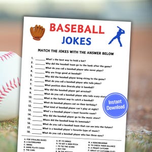 Baseball Jokes Game | Printable Baseball Riddles Game | Baseball Team Riddle Me This Games | MLB Game for All Ages | World Series Activity