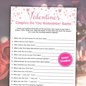 Valentine's Day Do You Remember Game | Couples Memory Quiz Game | How Well Do You Know Your Partner | Printable Love Quiz | Couples Game