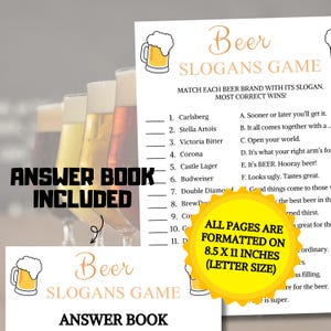 Beer Slogans Game | Printable Beer Tagline Games | Beer Party Trivia ...