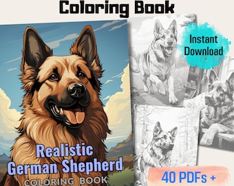 Realistic German Shepherd Coloring Book, 20 Dogs Grayscale Coloring Pages, Lifelike Designs for Dog Lovers, Perfect Gift for Adults and Kids