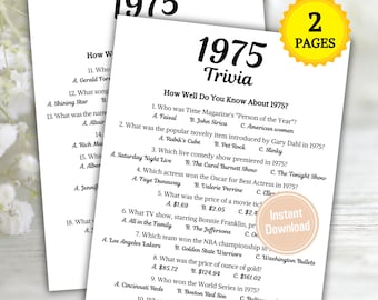 1975 Trivia Game | Printable 50th Birthday Party Game | Born in 1975 Quiz | Back to the 75s Party | 50th Birthday Ideas | Instant Download