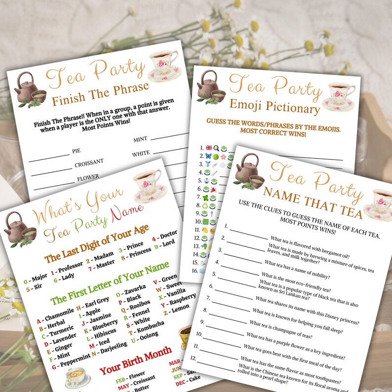 Tea Pictionary Tea Party Game Bundle | 15 Tea Party Games BEST Price Bundle | Tea ...