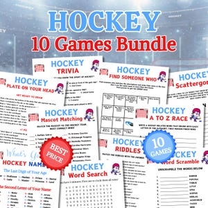 Hockey Games Bundle | Printable Hockey Team Party Game | Hockey ABC Game | Trivia Game | Hockey Matching | Hockey Bingo Game | Drawing Game