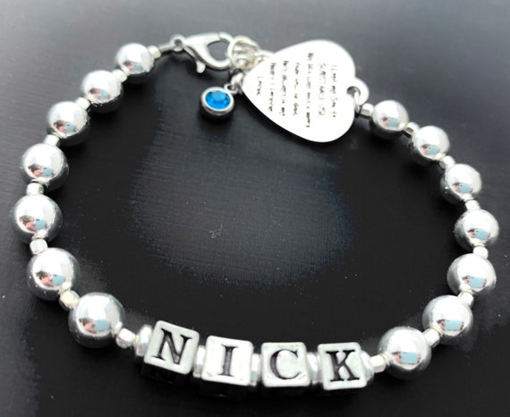 Personalized Mother's Son's Name Overdose Awareness Bracelet/Sterling Silver Hematite Gemstone Beads/Silver Letter Beads/ Birthstone/Charms