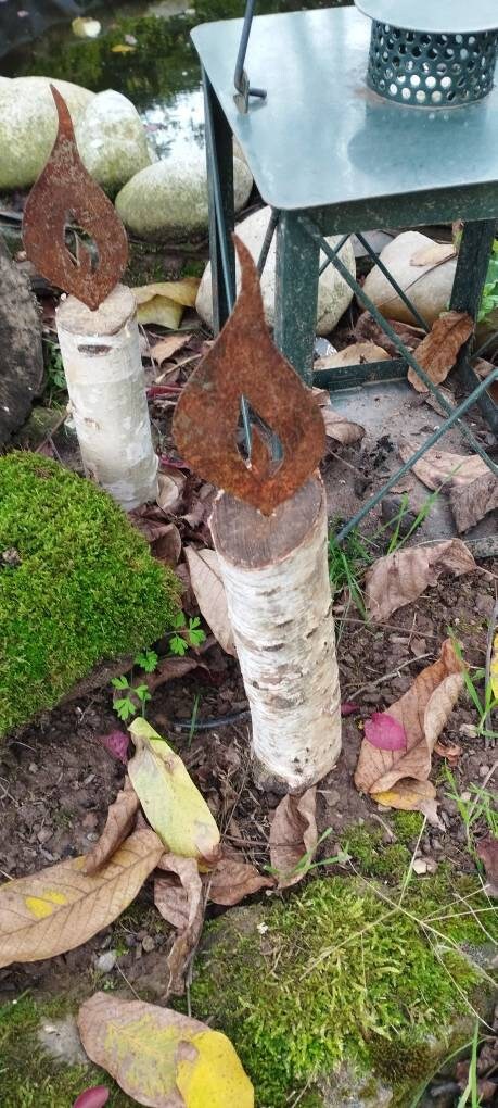 RiloStore 4er Set Rost-Flammen Deko - 18cm Metallkerzen Für Garten & Weihnachten Im Vintage-Look