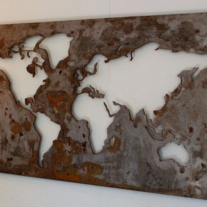 Weltkarte Erde aus massivem 3mm Stahlblech 100 x 60 cm  Industrial-Style Edelrost