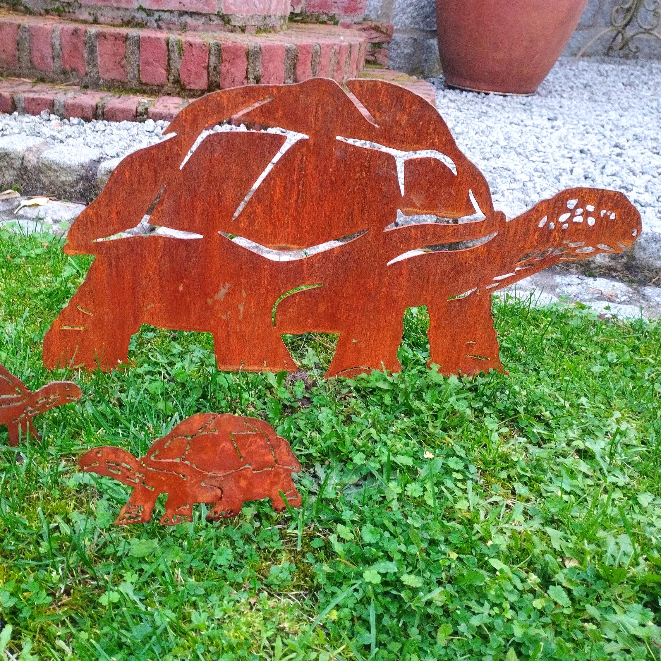 Gartenstecker 'Freundliche Schildkröte' Aus Edelrost – 28 Cm Große Deko Für Blumenkübel, Balkon & Terrasse