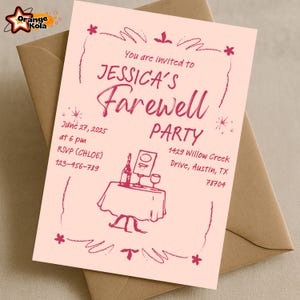Invito rustico per festa di addio, design del tavolo disegnato a mano, biglietto d'addio modificabile, invito stampabile per festa di addio per adulti