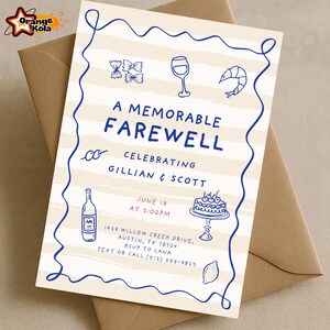 Faire-part d'adieu modifiable, modèle d'invitation d'adieu mémorable, carte de départ imprimable, invitation d'adieu boisson cuisine moderne