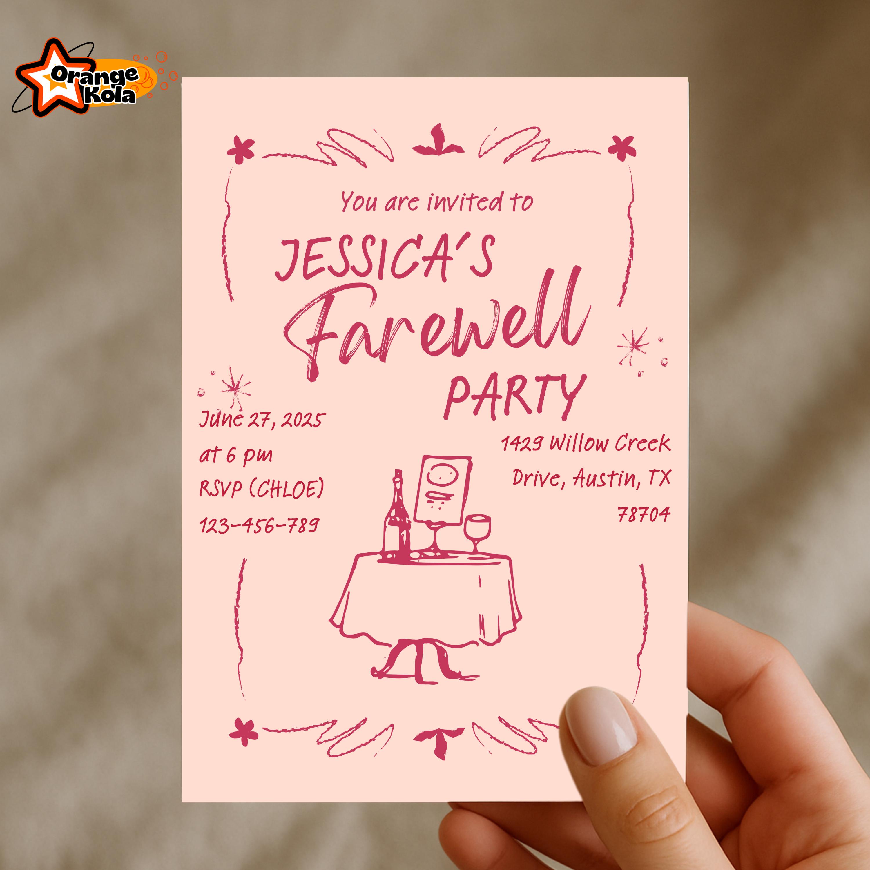Rustic Farewell Party Invitation, Hand-drawn Table Design, Editable ...