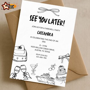 Schwarz & Weiß Abschied Einladung Vorlage, bearbeitbar Canva Abschied Party einladen, druckbare Bon Voyage Karte für Sie, sofort Download