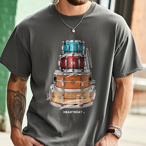 Drummer T-shirt Heart Beat Tee Drums Shirt Musician Gift Unisex Shirt Drummer Girl Tshirt Tee Band Music Lover Shirt Gift for Him Live Music