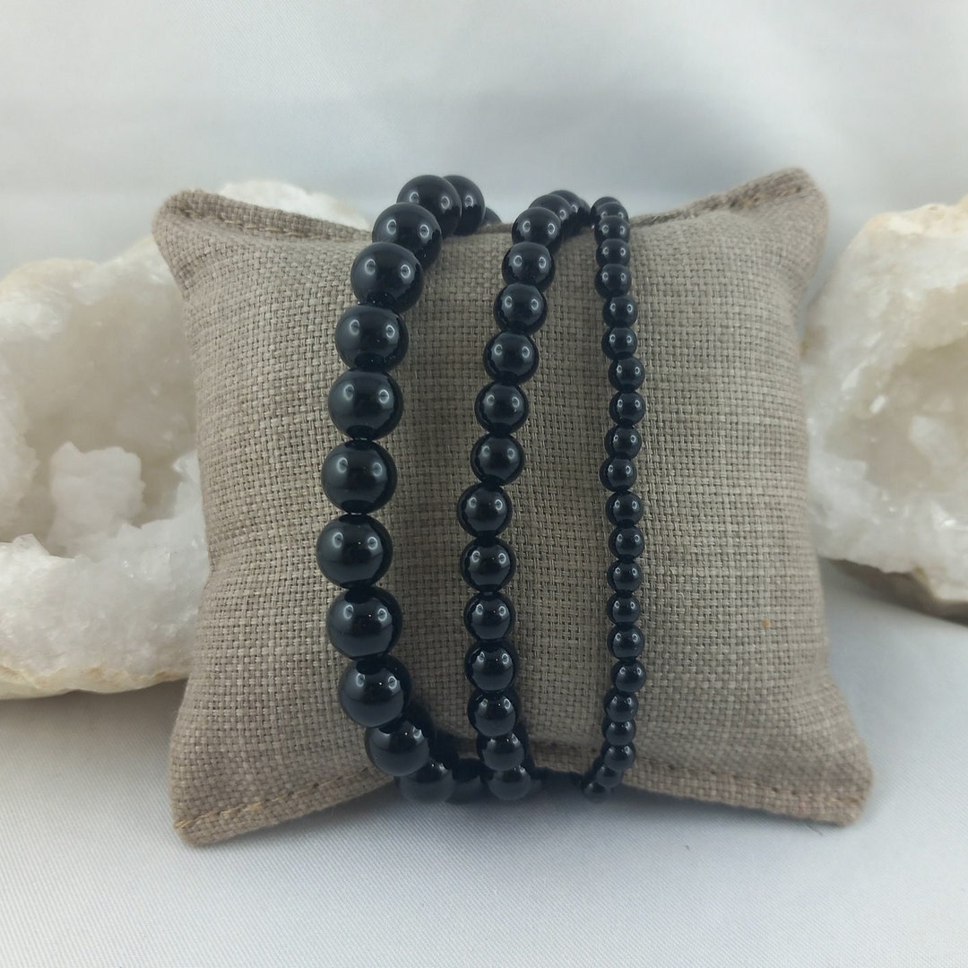 Bracelet Extensible En Pierres Naturelles Lave Et Onyx Noir Avec Breloque Hibou - 19 Cm, Unisexe - 2
