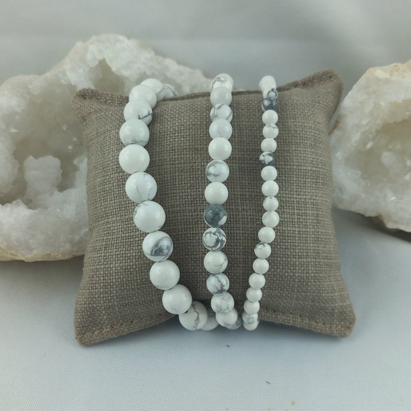 Bracelet en pierre naturelle en Howlite 4/6/8mm.