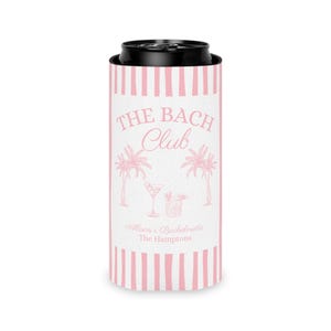 Custom Bach Club Can Coolers, Bachelorette Party Favors, Coastal Bach Can Coolers, Palm Tree Cocktail Can Coolers, Beach Bachelorette