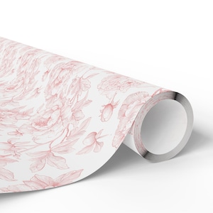 Blush Pink Peony Toile Wrapping Paper, Luxury Bridal Shower Gift Wrap, Coquette Baby Shower Wrapping Paper, Feminine Birthday Gift Wrap image 4