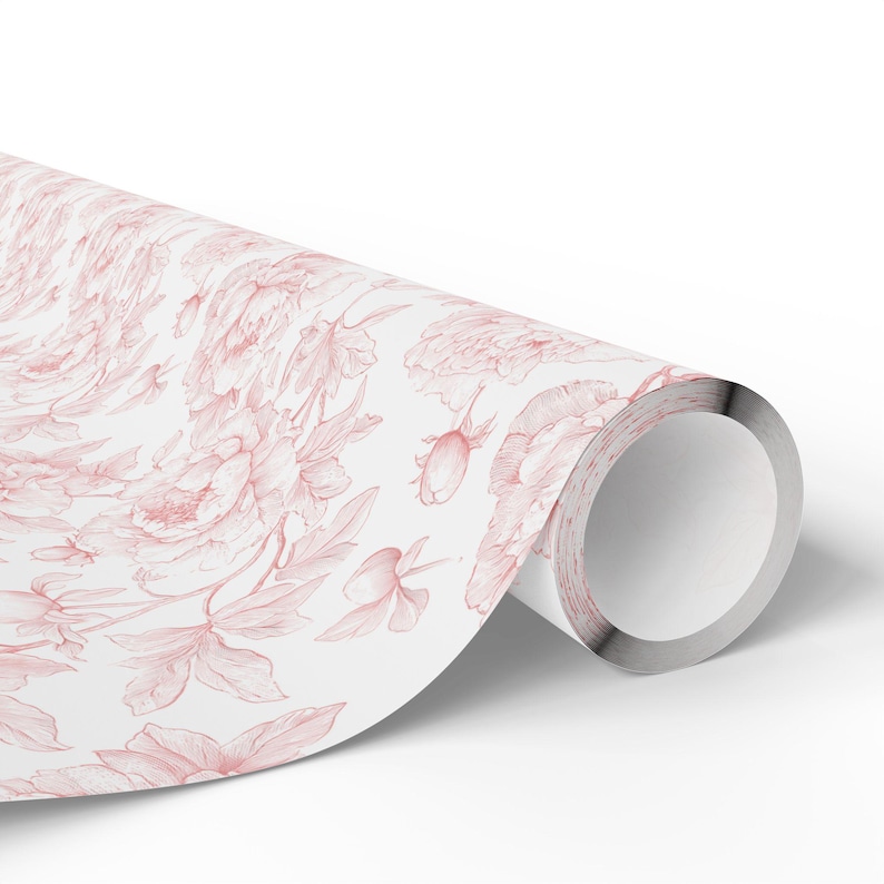 Blush Pink Peony Toile Wrapping Paper, Luxury Bridal Shower Gift Wrap, Coquette Baby Shower Wrapping Paper, Feminine Birthday Gift Wrap image 4