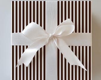 Chocolate Stripe Wrapping Paper, Brown and White Gift Wrap Roll, Elegant Christmas Gift Wrap, Neutral Holiday Wrapping Paper