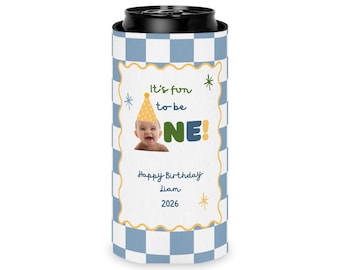 First Birthday Can Coolers | It's Fun to Be One Party Favors | 1st Birthday Decorations for Adults, Birthday Drink Sleeves