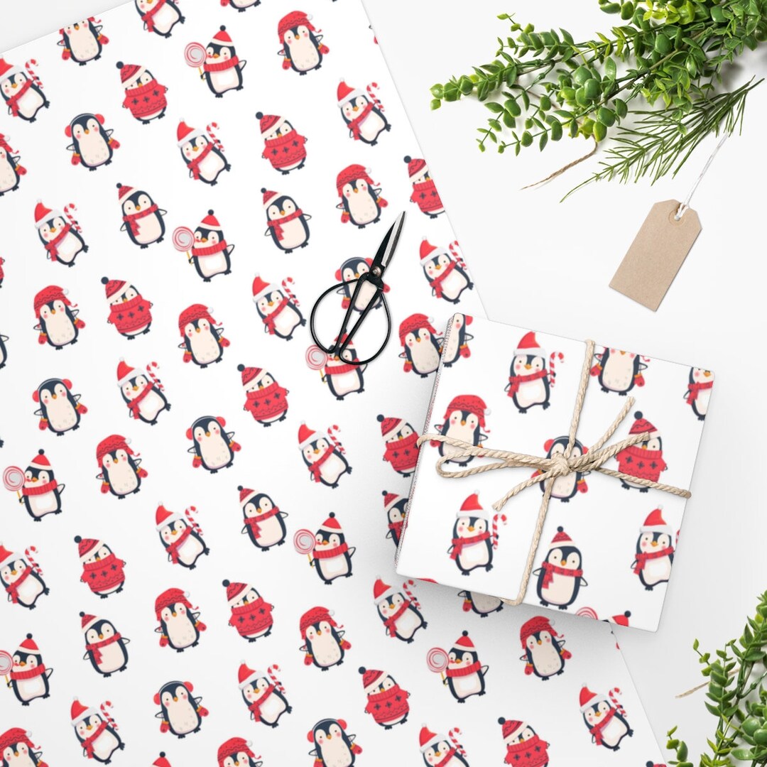 Christmas Penguin Wrapping Paper Penguin Gift Wrap Baby Etsy