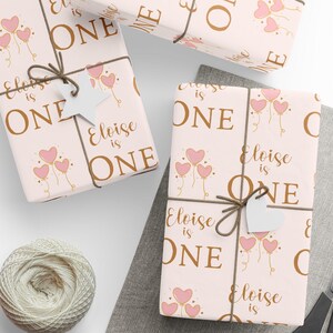 1st Birthday Wrapping Paper, Pink and Gold Gift Wrap for First Birthday Girl, Gift for Daughter or Grandaughter, Milestone Gift image 3