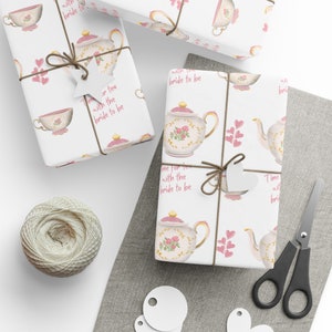 Tea Party Bridal Shower Wrapping Paper Roll, Bride to be Gift, tea with the bride to be image 2