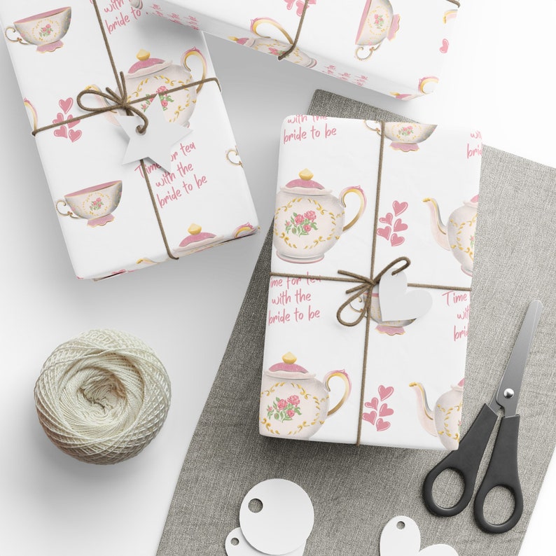 Tea Party Bridal Shower Wrapping Paper Roll, Bride to be Gift, tea with the bride to be image 2