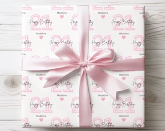 Inpakpapier verjaardag mijlpaal, gepersonaliseerde verjaardagscadeauverpakking, cadeauverpakking custome leeftijd en naam