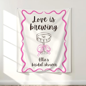 Love is Brewing Banner vrijgezellenfeest, decor espresso martini, bord vrijgezellenfeest, fotoachtergrond vrijgezellenfeest, bord koffiebar