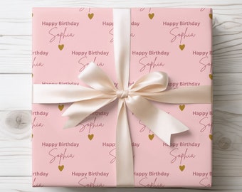 Pink and Gold Custom Birthday Gift Wrap, Birthday Wrapping Paper, Personalised Birthday Wrapping Paper