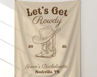 Baner na wieczór panieński, spersonalizowany baner na wieczór panieński, dekoracje na wieczór panieński w Nashville, tło na imprezę w stylu country, wieczór kawalerski i kawalerski, wieczór kowbojki