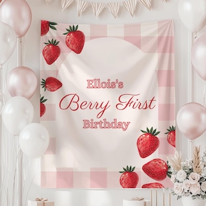Berry 1st Birthday Sign, Berry First Birthday Decorations, First Birthday Girl, Custom Birthday Banner, Personalized Tapestry