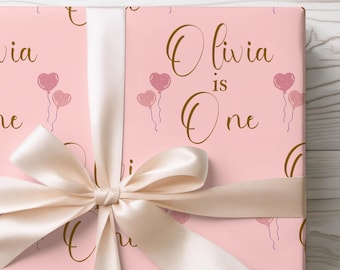 First Birthday Wrapping Paper Personalized with Name, Gift Wrap for 1st Birthday, Birthday Girl Gift, Bespoke Wrapping Paper, Milestone Gift