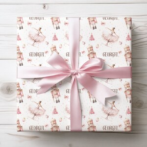 Nutcracker Gift Wrapping Paper Roll, Pink and Gold Christmas Gift Wrap