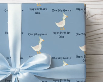 One Silly Goose First Birthday Wrapping Paper Roll for Boy or Girl, 1st Birthday Gift, Silly Goose Gift,  Custom first birthday gift wrap