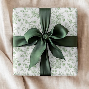 Floral Gift Wrap for Baby Shower, Bridal Shower, Wedding | Green Toile Wrapping Paper Roll | Elegant Birthday Gift Wrap