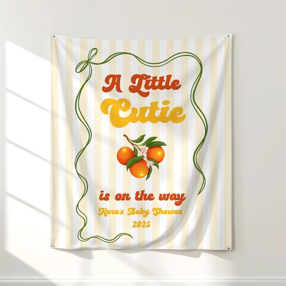 Baby Shower Decorations - 'A Little Cutie Is On The Way' Pennant Banners - Orange Pattern & Checked Design - View #7