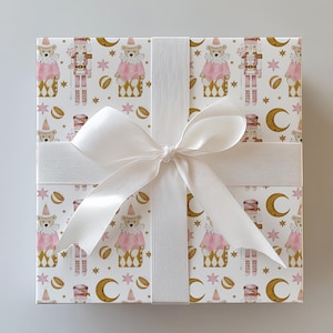 Pink and Gold Nutcracker Wrapping Paper Roll, Luxury Christmas Gift Wrap for Girls, Elegant Ballet Holiday Present Wrap