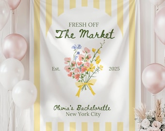 Fresh Off the Market Bachelorette Banner, Custom Floral Bridal Shower Tapestry, Farmer's Market Theme Party Backdrop Decor