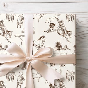 Rotolo di carta da regalo da cowboy, carta da regalo vintage, toile de jouy da cowboy, regalo per lui, regalo western, regali di compleanno, carta da regalo per la festa del papà