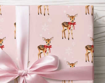 Vintage Pink Christmas Wrapping Paper Roll, Pink Christmas Gift Wrap