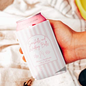 Seashells & Wedding Bells Can Coolers, Beach Bachelorette Favors, Custom Can Coolers, Coastal Bride Party Gifts
