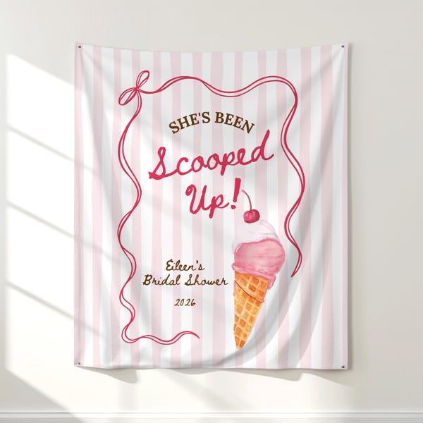 She's Been Scooped Up Bridal Shower Banner, Ice Cream Bridal Shower Decor, Personalized Engagement Banner, Summer Bridal Shower Decorations