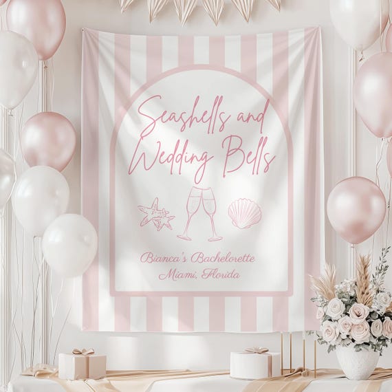 Seashells and Wedding Bells Bridal Shower Banner, Last Toast on the Coast Sign, Coastal Wedding Tapestry, Personalized Bridal Shower Decor