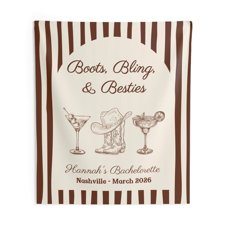 Boots Booze Besties Banner Personalized Bachelorette Party Decor Nashville Cowgirl Theme Custom Bach Sign image 5