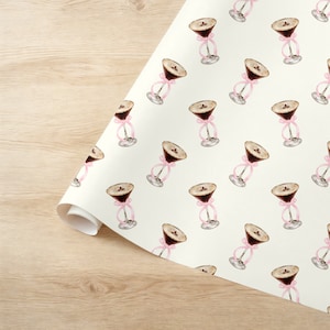 Espresso Martini Wrapping Paper, Coquette Gift Wrap, Martini Glasses Gift Wrap, Birthday Gifts, Gift for Girlfriend, Bridal Shower Gift